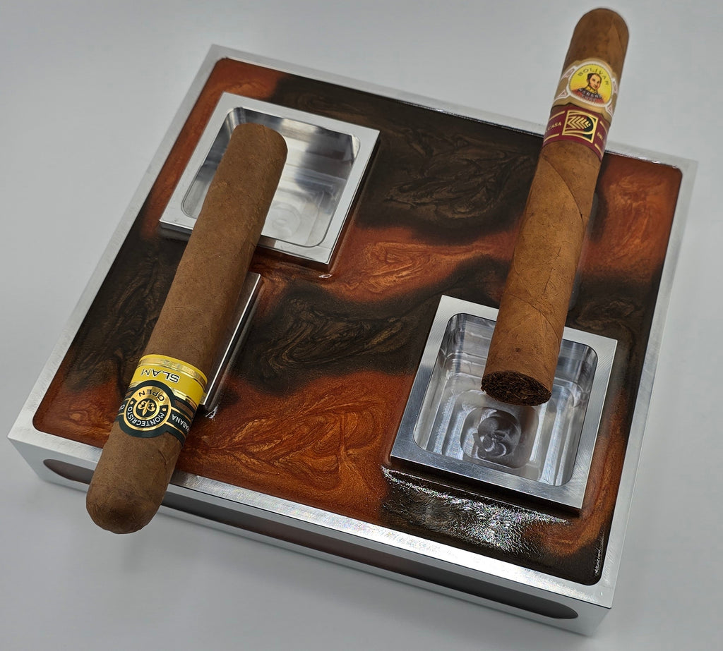 Luxus Zigarren-Aschenbecher aus Aluminium & Epoxidharz in Havana Bronze / Bronze Brown