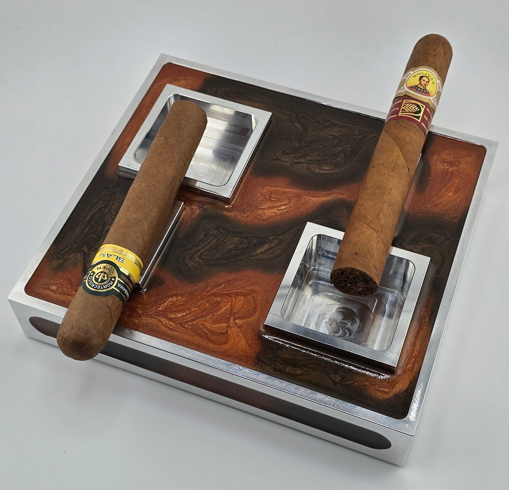 Luxus Zigarren-Aschenbecher aus Aluminium & Epoxidharz in Havana Bronze / Bronze Brown