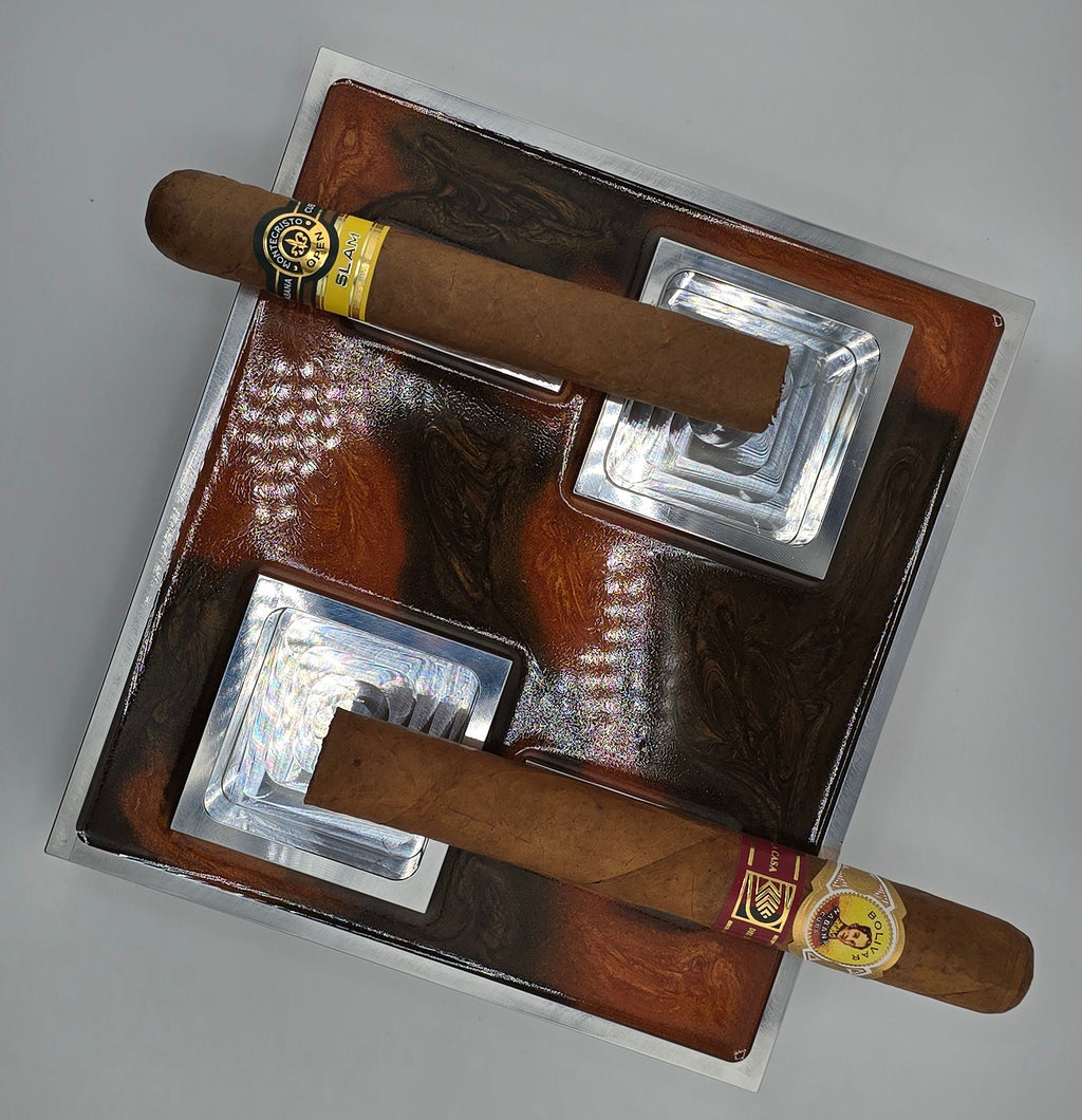 Luxus Zigarren-Aschenbecher aus Aluminium & Epoxidharz in Havana Bronze / Bronze Brown