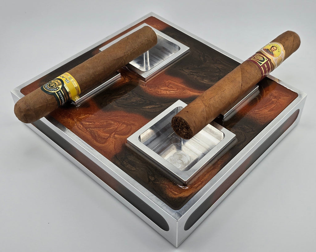 Luxus Zigarren-Aschenbecher aus Aluminium & Epoxidharz in Havana Bronze / Bronze Brown