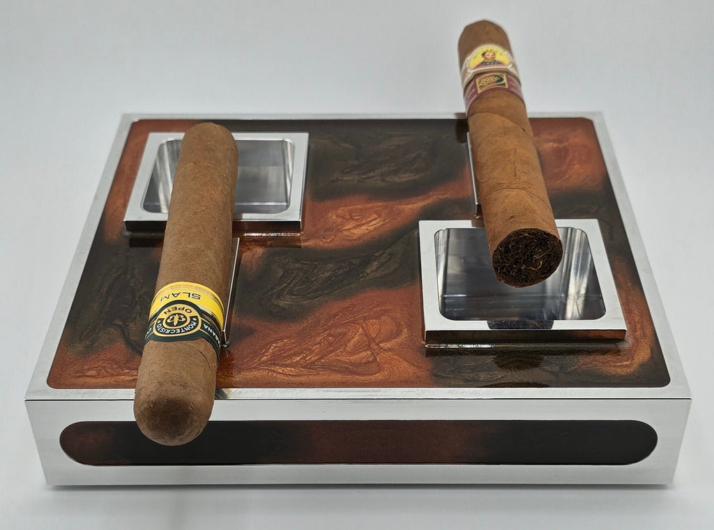 Luxus Zigarren-Aschenbecher aus Aluminium & Epoxidharz in Havana Bronze / Bronze Brown