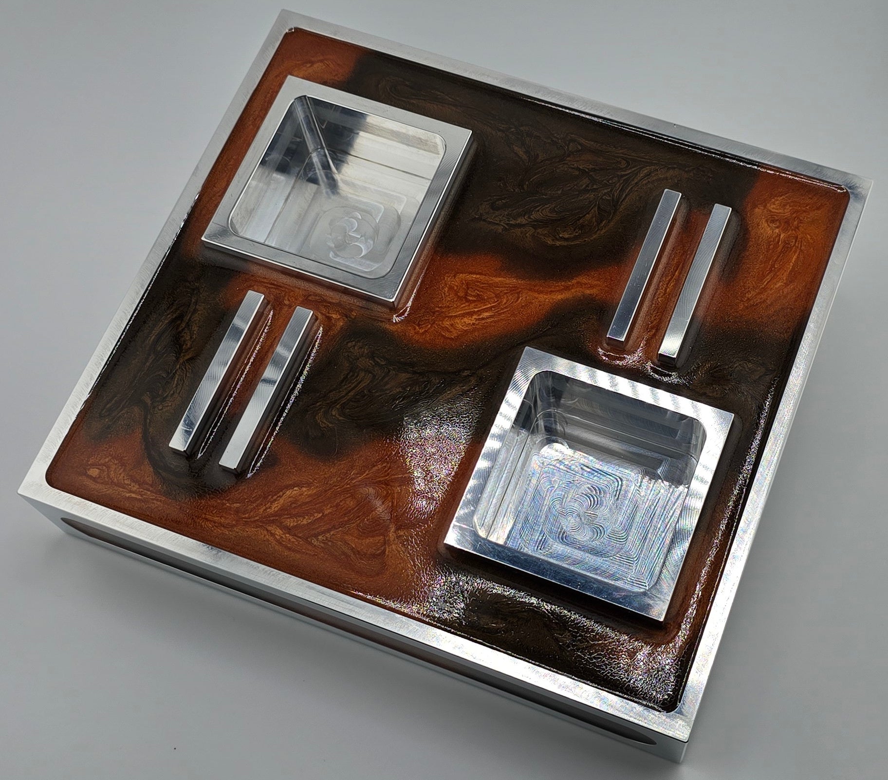 Luxus Zigarren-Aschenbecher aus Aluminium & Epoxidharz in Havana Bronze / Bronze Brown
