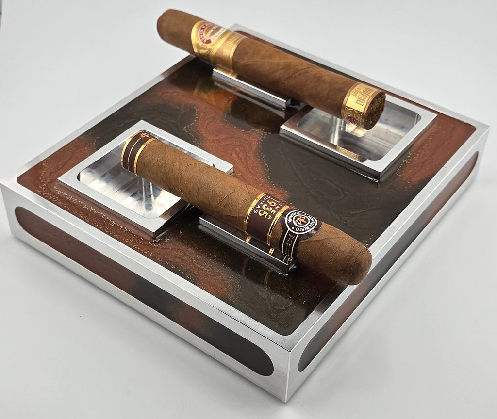 Luxus Zigarren-Aschenbecher aus Aluminium & Epoxidharz in Havana Bronze / Bronze Brown