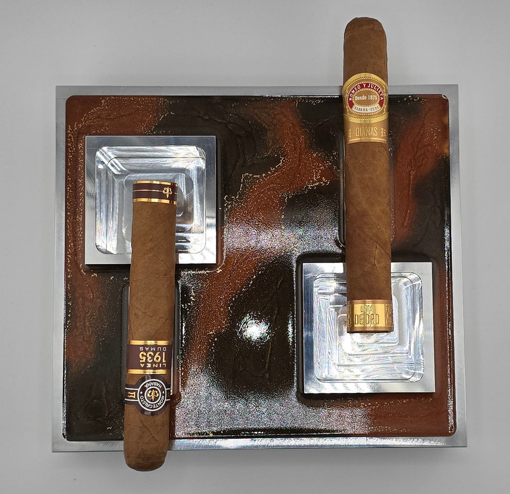 Luxus Zigarren-Aschenbecher aus Aluminium & Epoxidharz in Havana Bronze / Bronze Brown