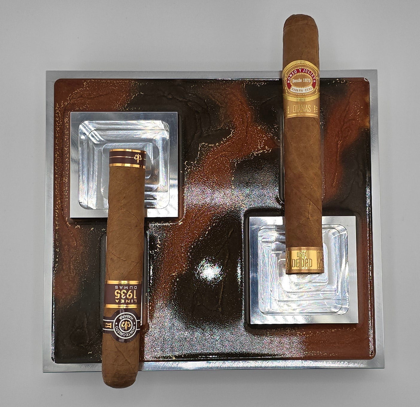 Luxus Zigarren-Aschenbecher aus Aluminium & Epoxidharz in Havana Bronze / Bronze Brown