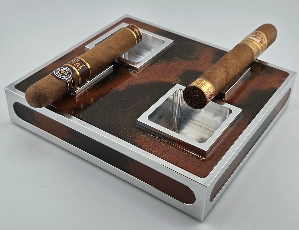 Luxus Zigarren-Aschenbecher aus Aluminium & Epoxidharz in Havana Bronze / Bronze Brown