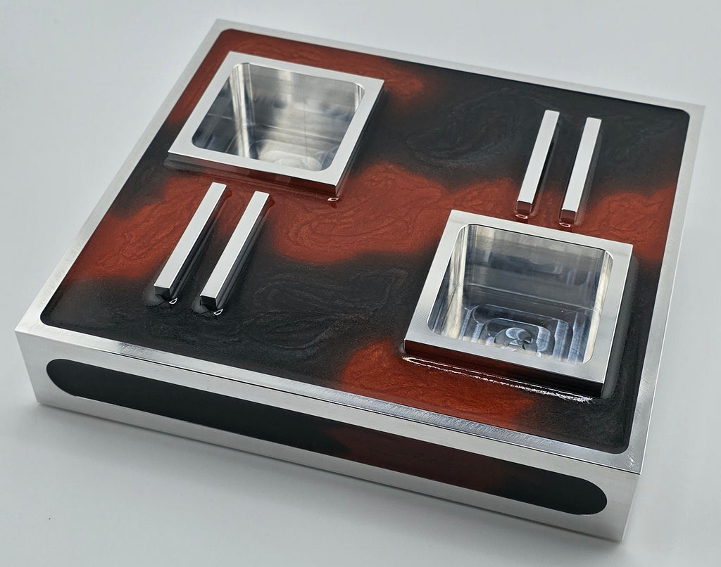 Luxus Zigarren-Aschenbecher aus Aluminium & Epoxidharz in Intense Anthracite / Bronze Red