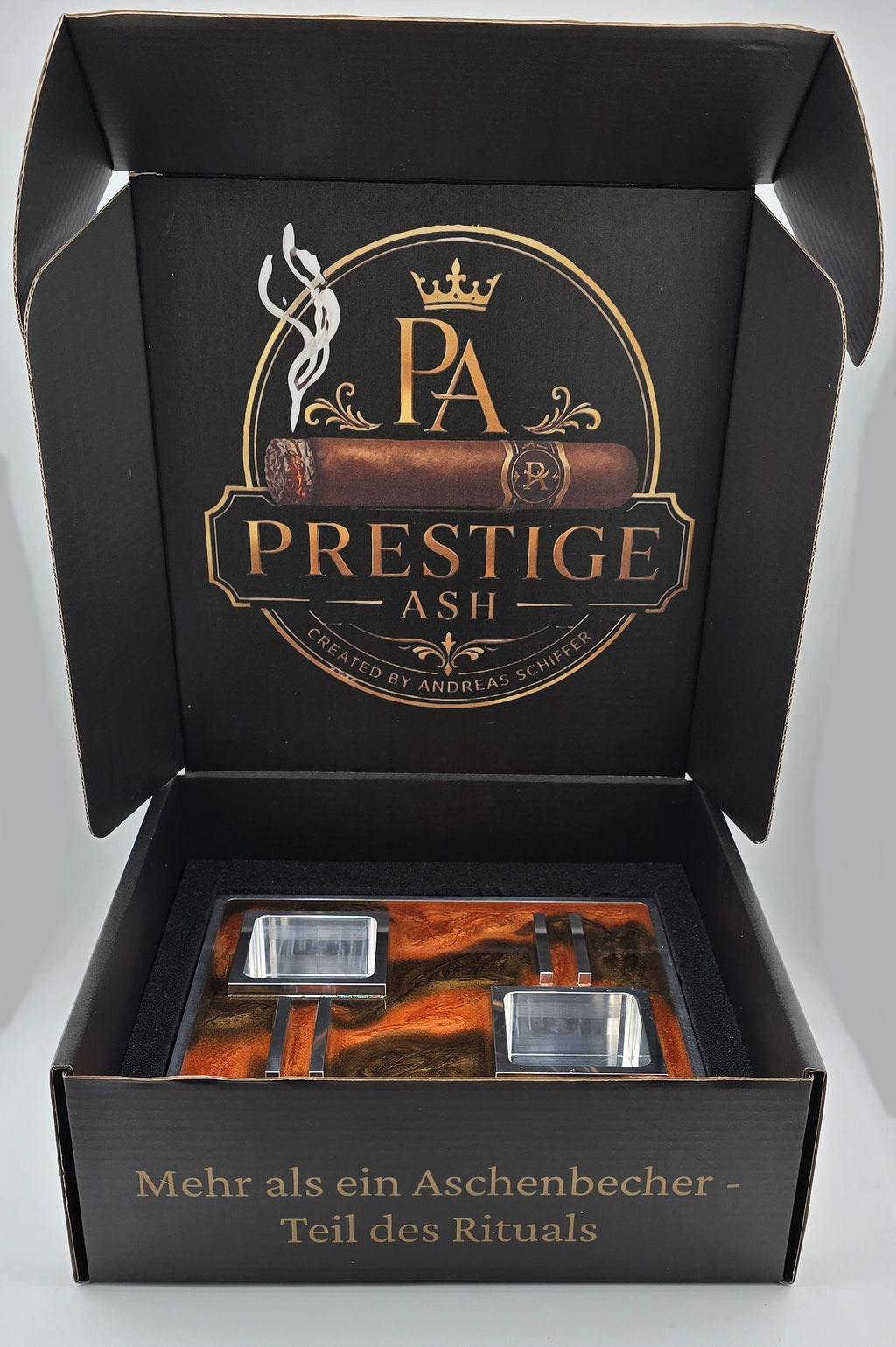 Luxus Zigarren-Aschenbecher aus Aluminium & Epoxidharz in Havana Bronze / Bronze Brown