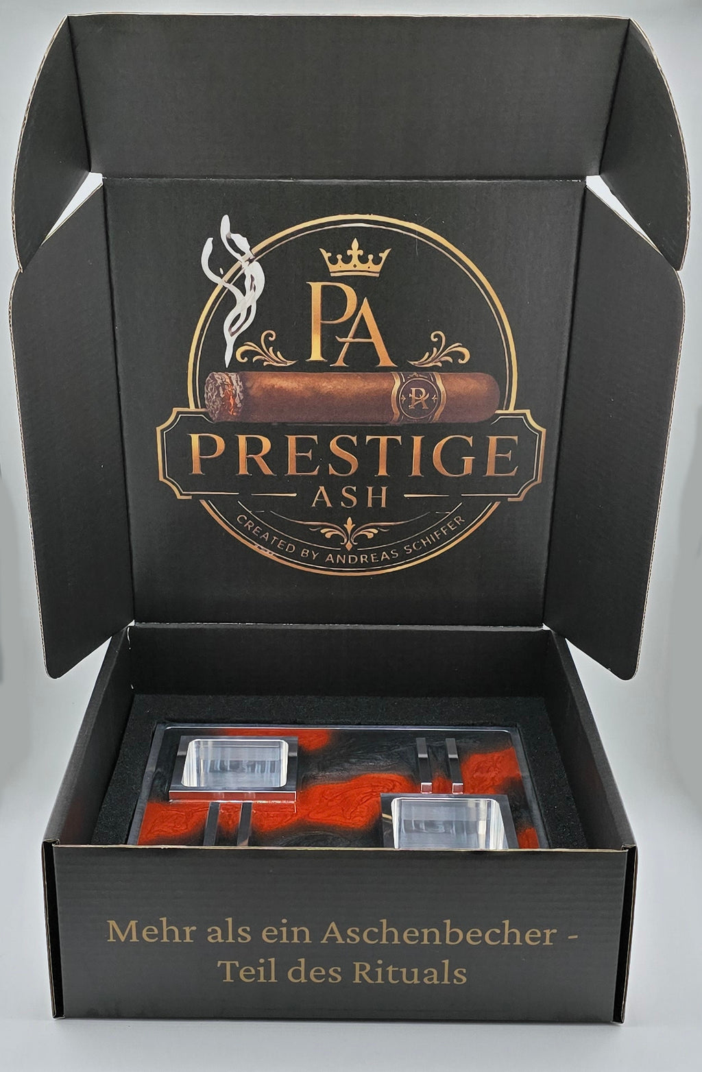 Luxus Zigarren-Aschenbecher aus Aluminium & Epoxidharz in Intense Anthracite / Bronze Red